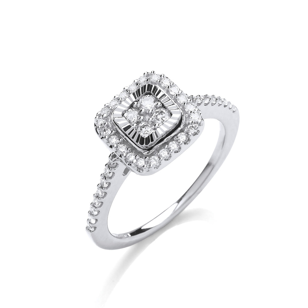 9ct White Gold 0.40ctw Diamond Cluster Ring with Diamond Cut Bezel
