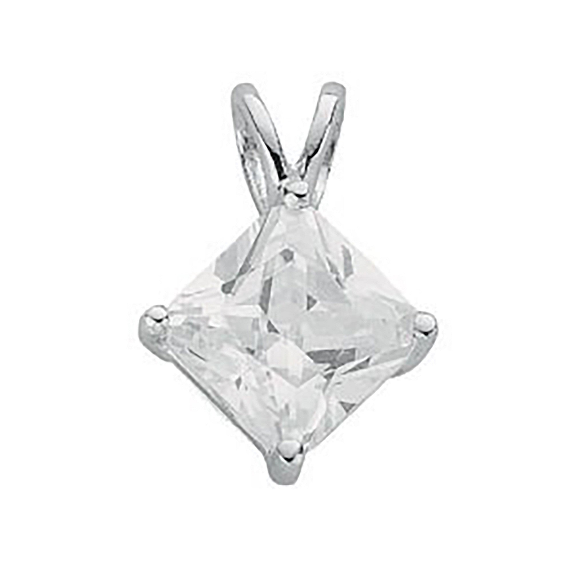 Sterling Silver Claw Set Princess Cut Cubic Zirconia Pendant