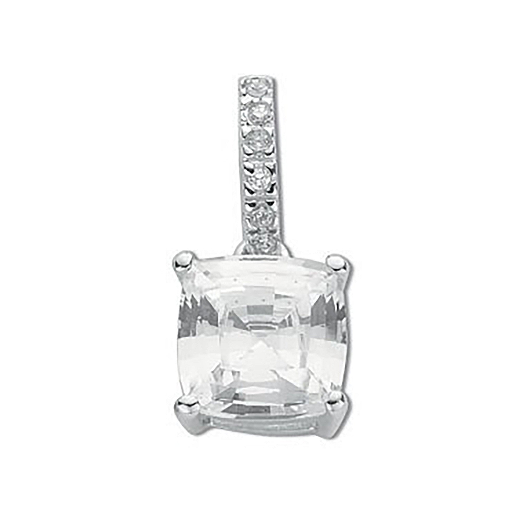 Sterling Silver Claw Set Princess Cut Cubic Zirconia Single Stone Pendant