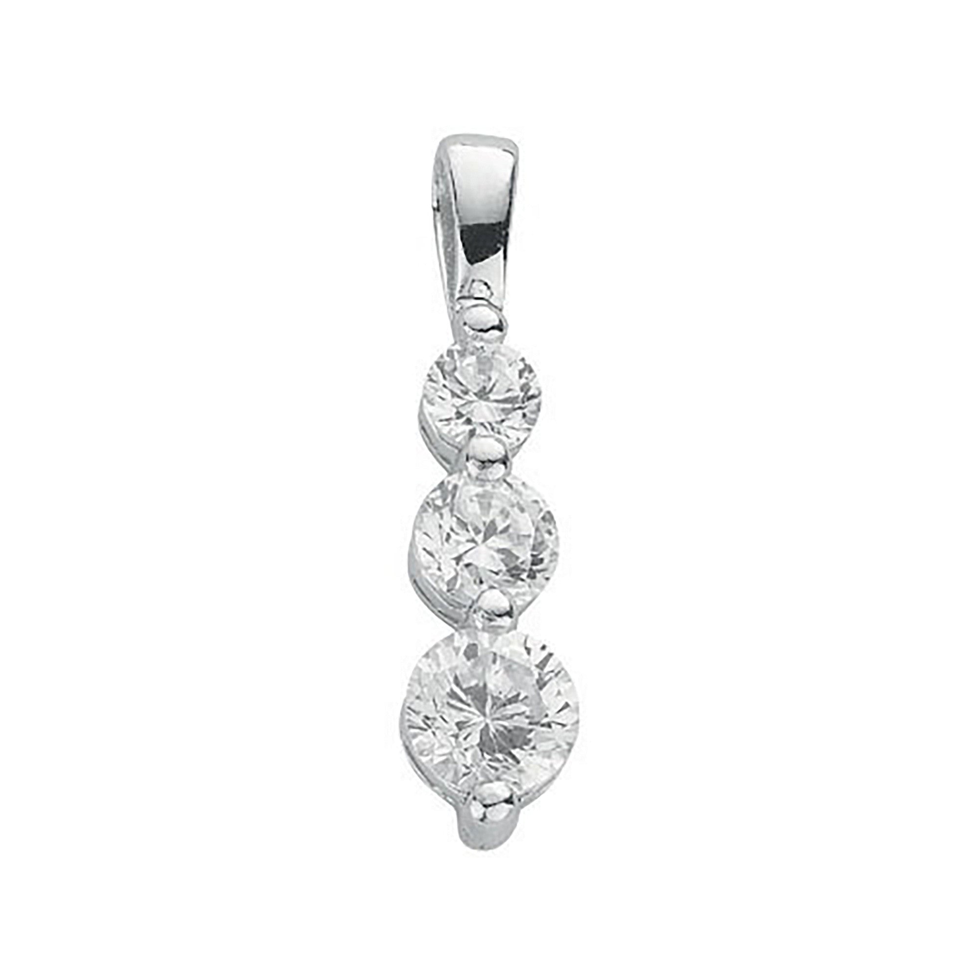 Sterling Silver Claw Set Cubic Zirconia Trilogy Drop Pendant