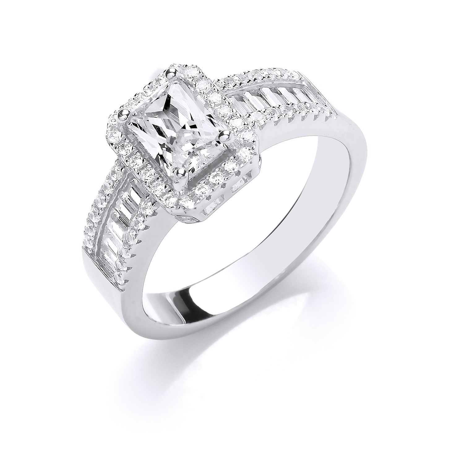 Sterling Silver Half Eternity, Emerald Centre Cubic Zirconia Ring