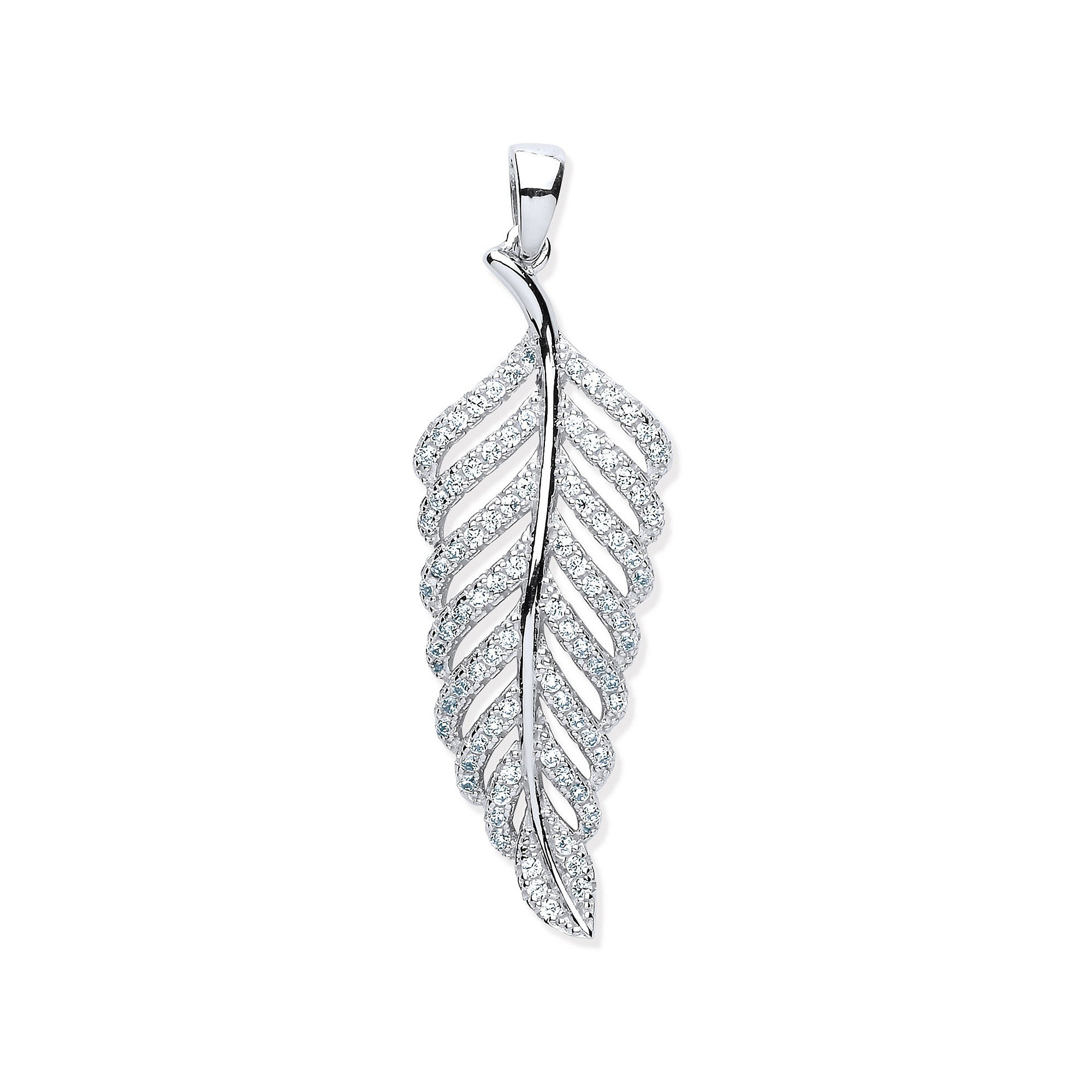 Sterling Silver Cubic Zirconia Leaf Drop Pendant