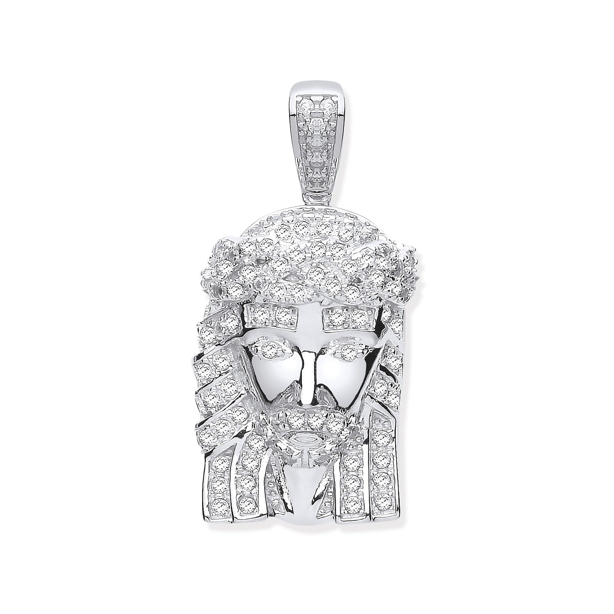 Sterling Silver Cubic Zirconia Jesus Pendant