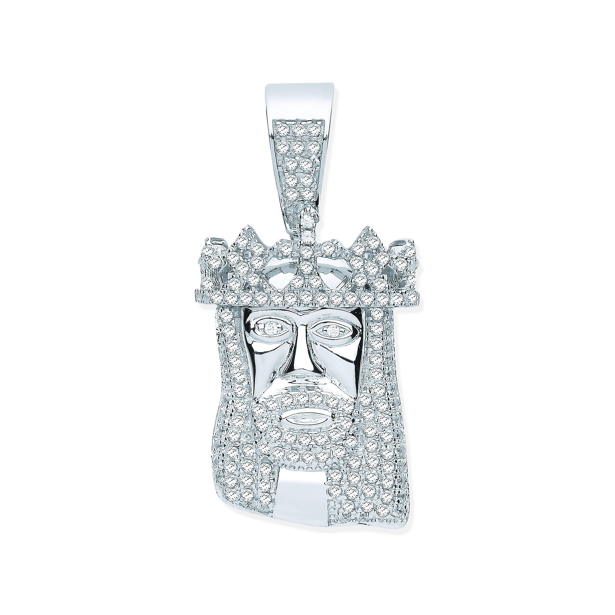Sterling Silver Cubic Zirconia Pendant Jesus with Crown