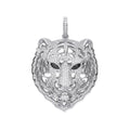 Sterling Silver Cubic Zirconia Tiger Head Black Cubic Zirconia Eyes Pendant