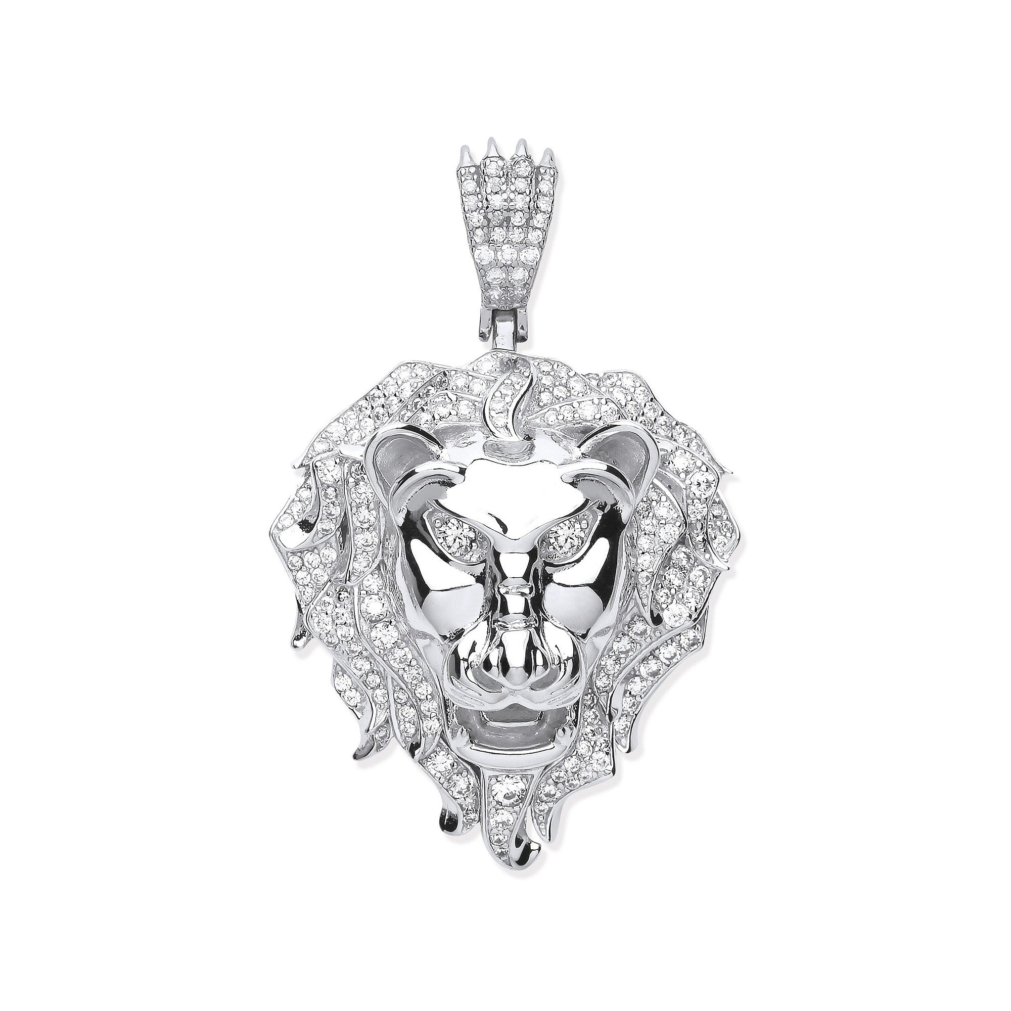 Sterling Silver Cubic Zirconia Lion Head Pendant