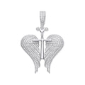 Sterling Silver Cubic Zirconia Open Angel Wings with Royal Cross Pendant