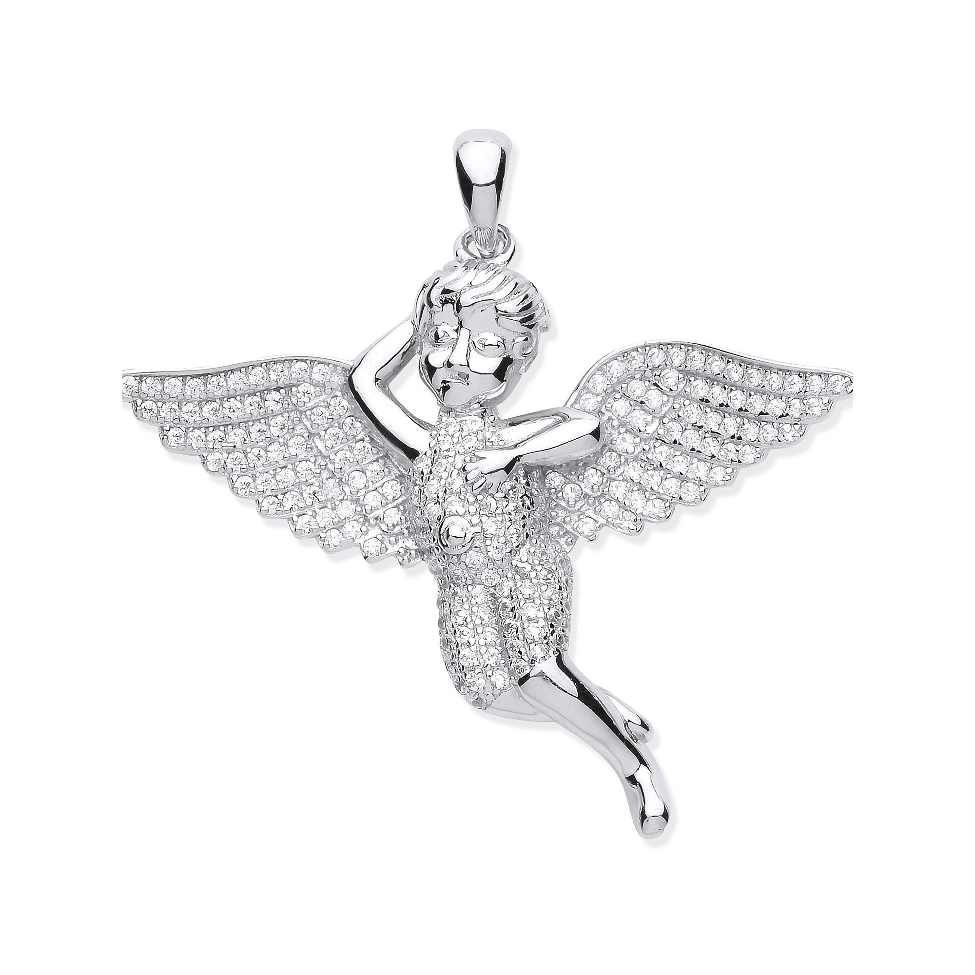 Sterling Silver Cubic Zirconia Cherub Angel Pendant