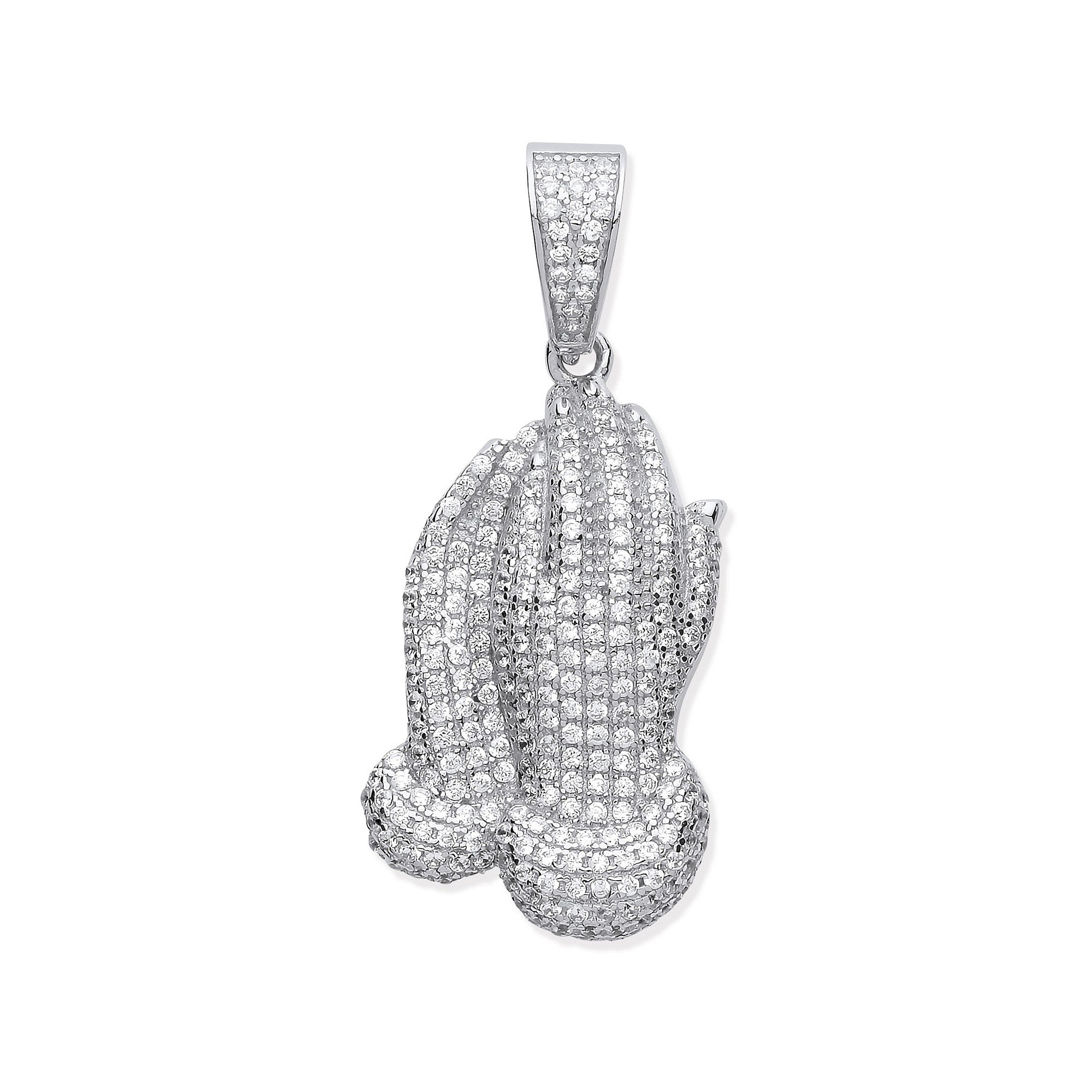 Sterling Silver Cubic Zirconia Praying Hands Pendant