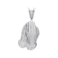 Sterling Silver Cubic Zirconia Large Praying Hands Pendant