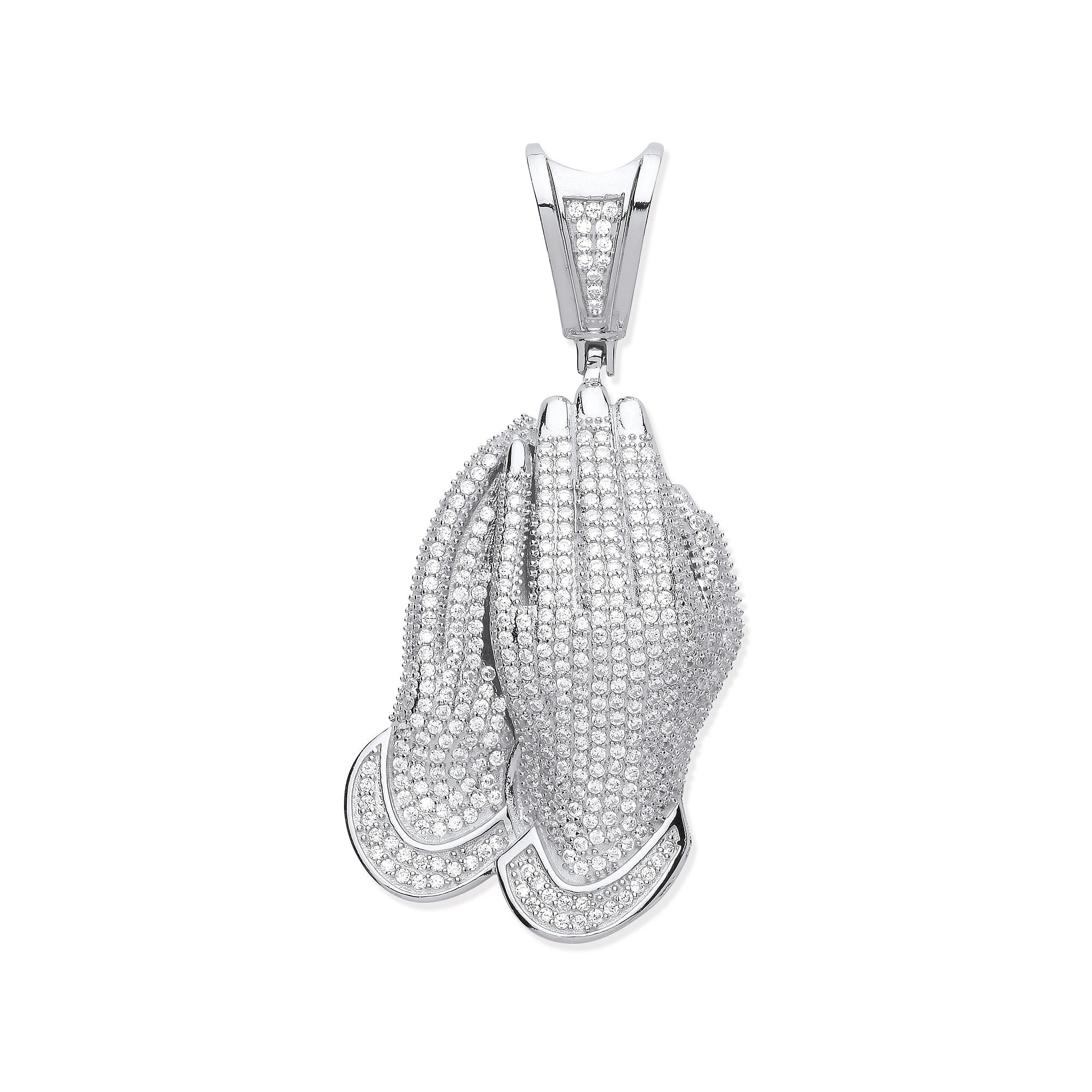 Sterling Silver Cubic Zirconia Large Praying Hands Pendant