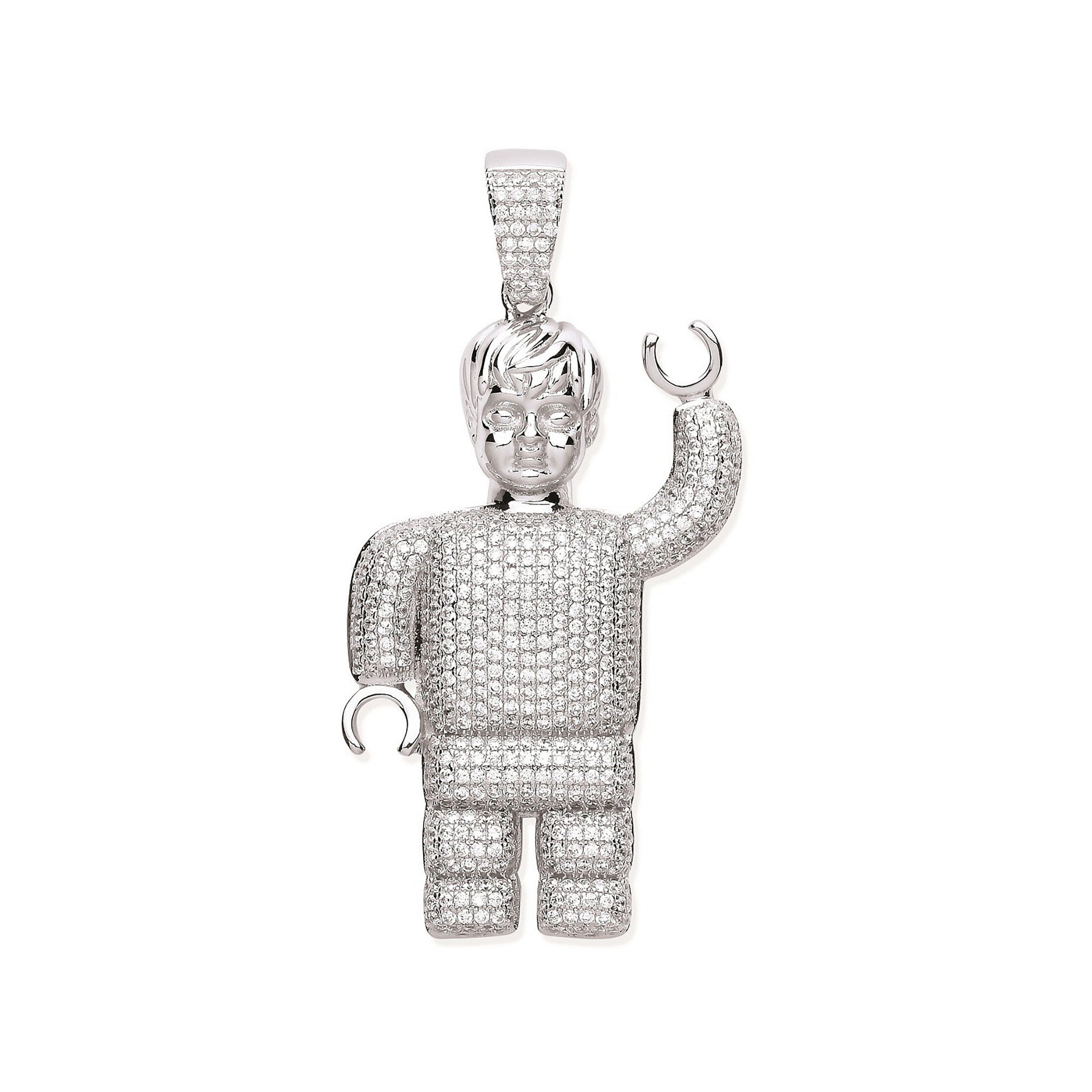 Sterling Silver Cubic Zirconia Lego Man Pendant
