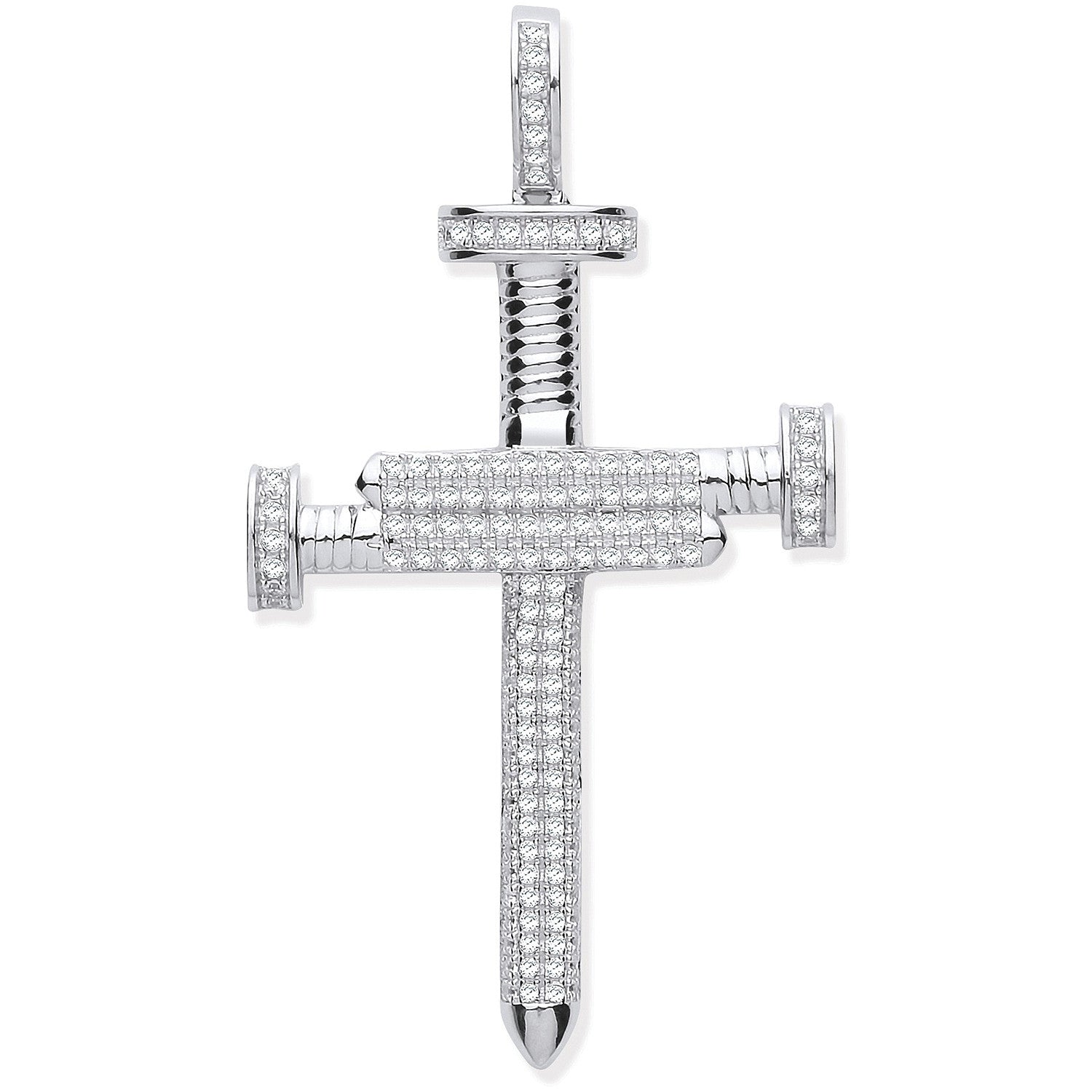 Sterling Silver Cubic Zirconia Nail Cross