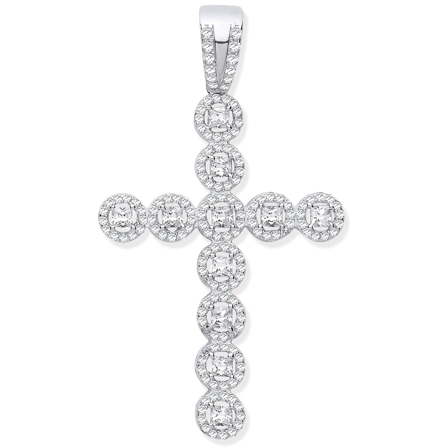 Sterling Silver Cubic Zirconia Halo Style Fancy Cross