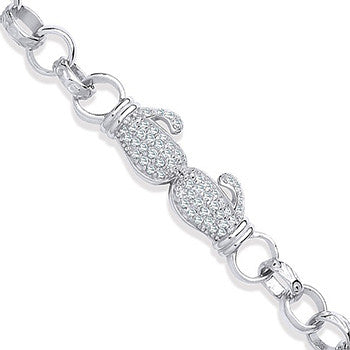 Sterling Silver Baby Cubic Zirconias Boxing Gloves Belcher Bracelet