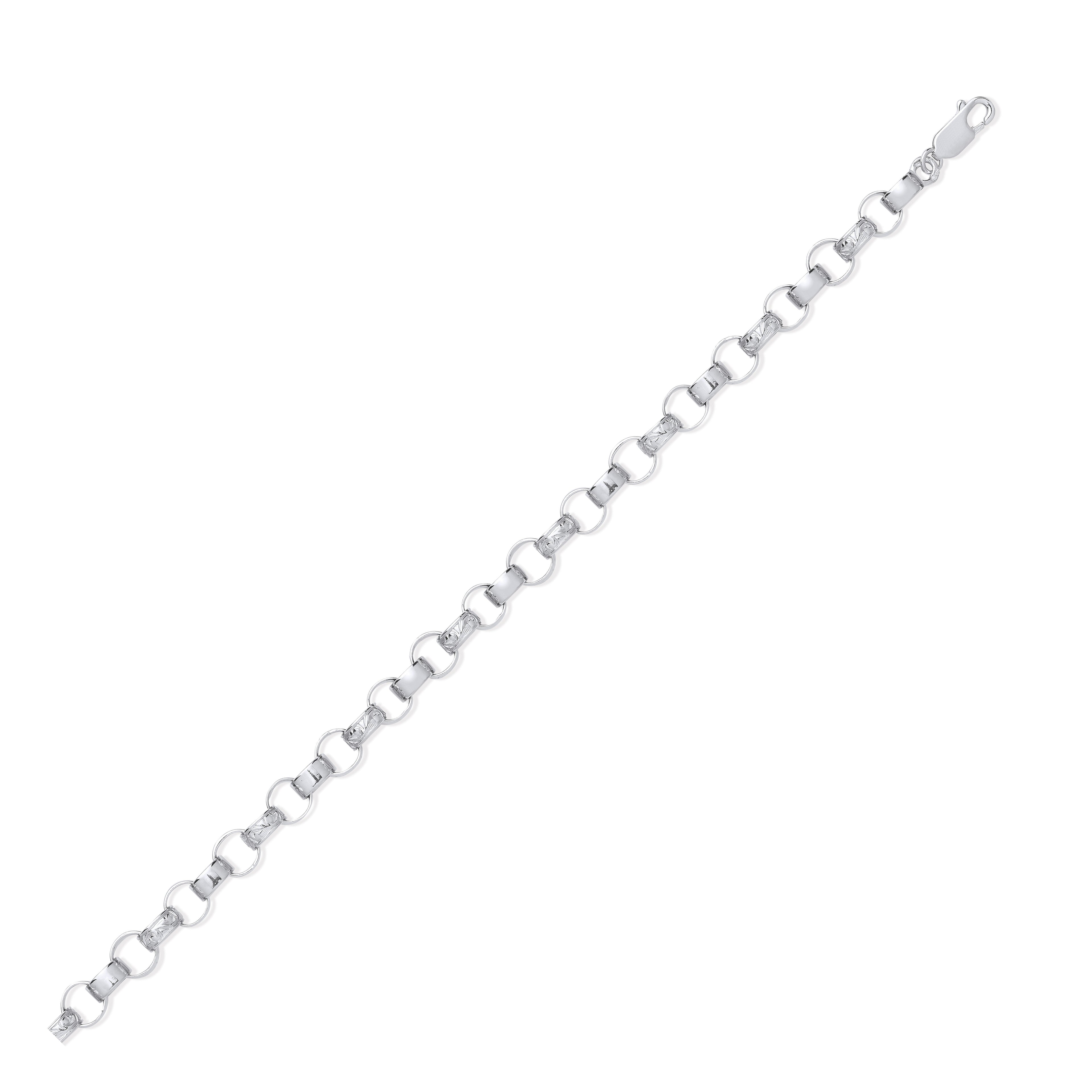 Sterling Silver 8.0mm Plain & Engraved Link Belcher Chain/Bracelet