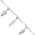 Sterling Silver 5 Feathers Ladies Charm Bracelet