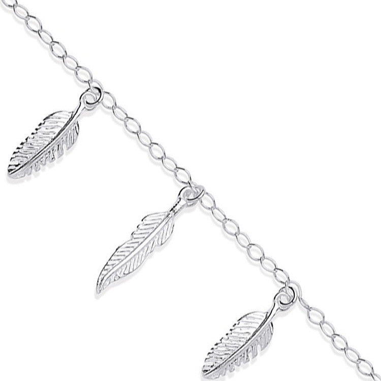 Sterling Silver 5 Feathers Ladies Charm Bracelet