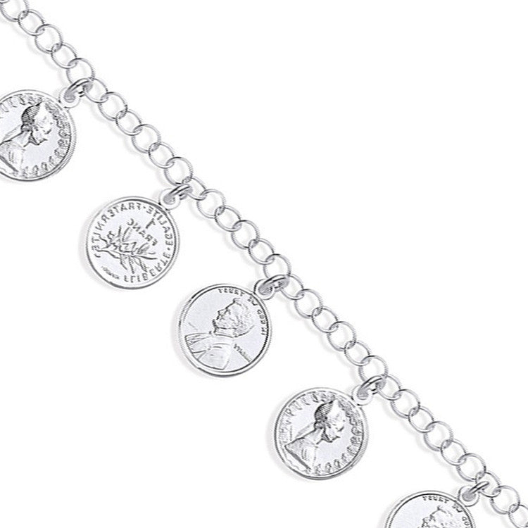 Sterling Silver 8 Coins Ladies Charm Bracelet