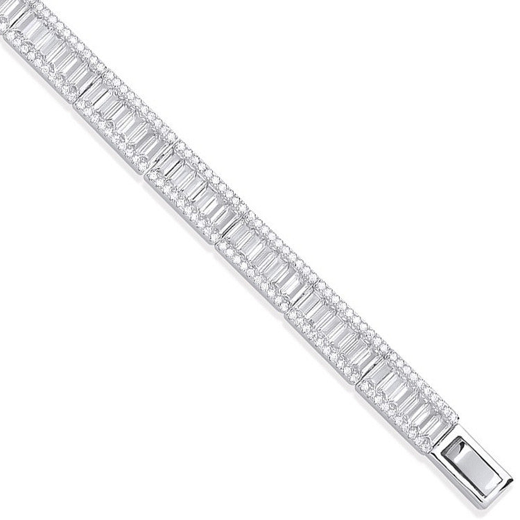 Sterling Silver Baguette & Round Cubic Zirconias Ladies Bracelet