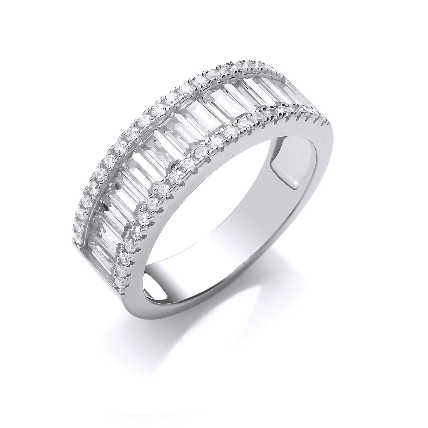 Sterling Silver Half Eternity Baguettes & Round Cubic Zirconia Ring