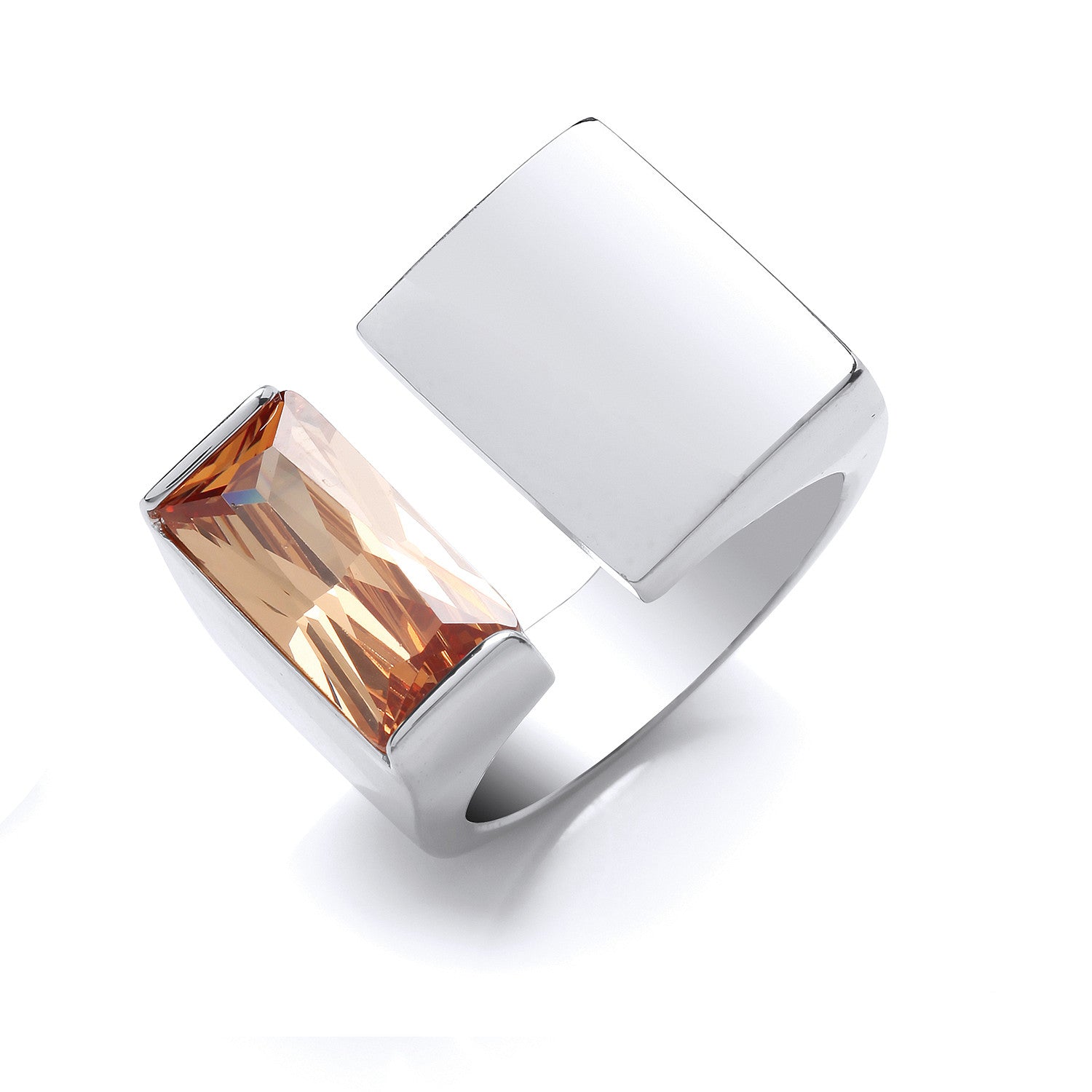 Sterling Silver Champagne Cubic Zirconia Split Top Ring