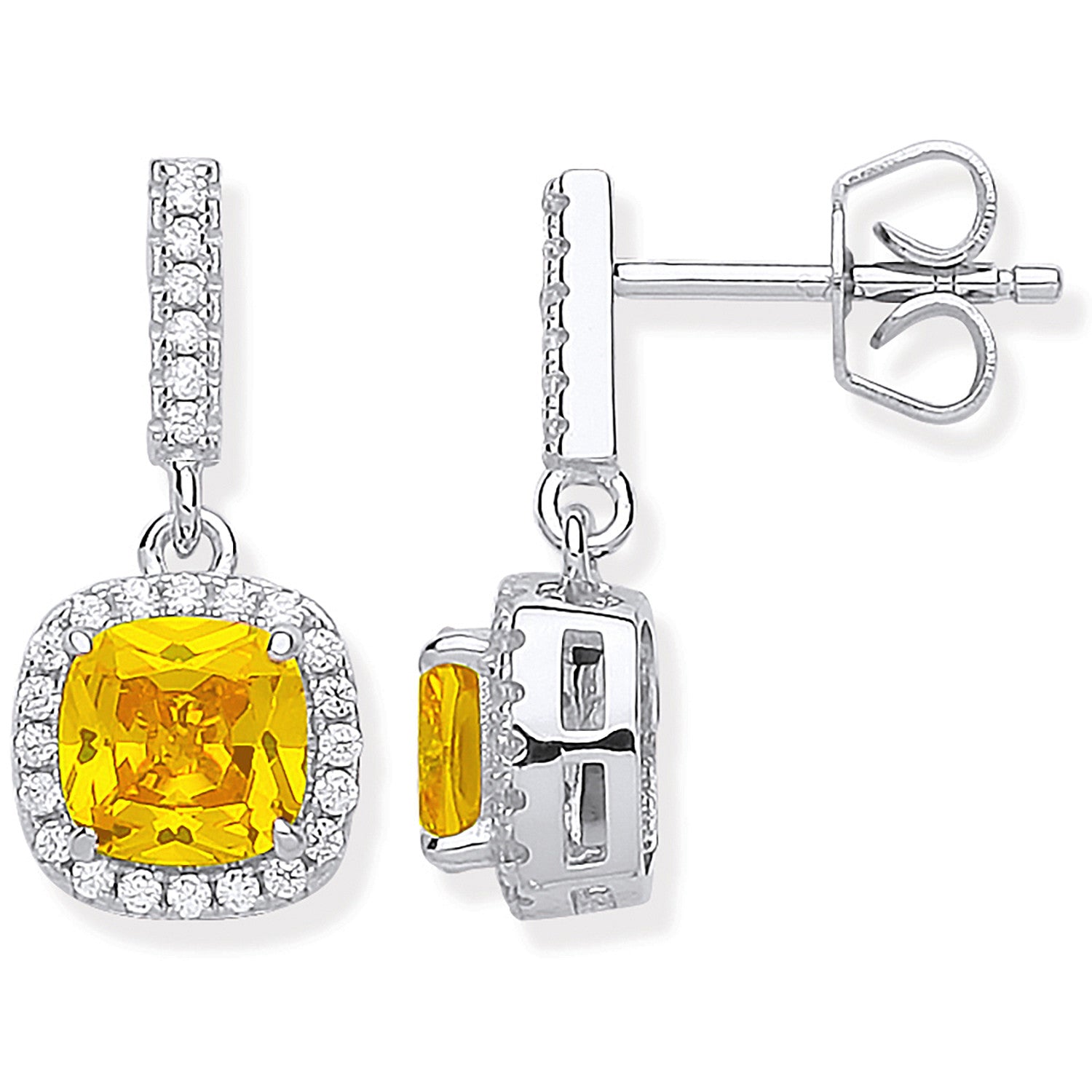 Sterling Silver Yellow Cubic Zirconia Drop Earrings