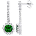 Sterling Silver Round Green Cubic Zirconia Long Drop Earrings
