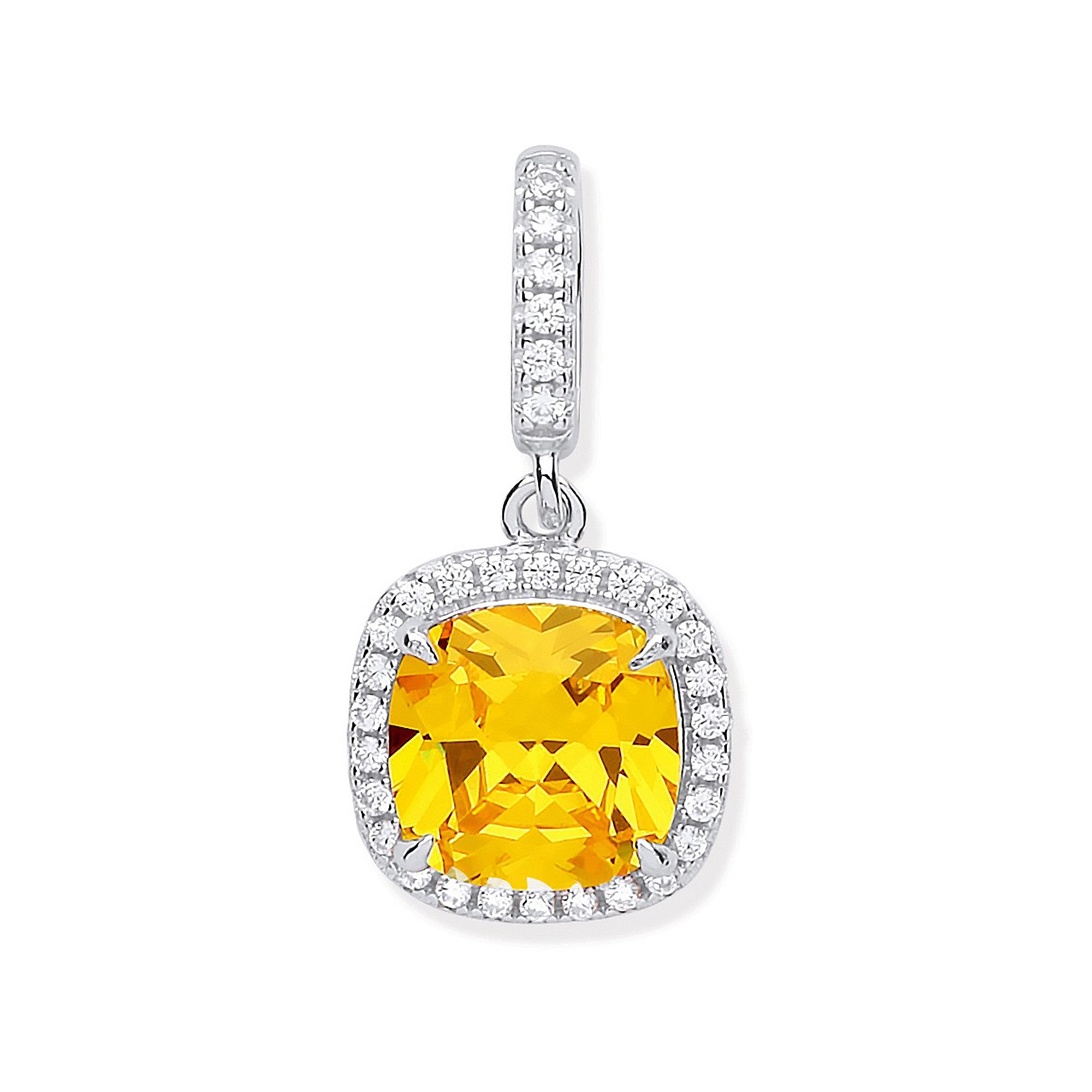 Sterling Silver Yellow Cubic Zirconia Drop Pendant