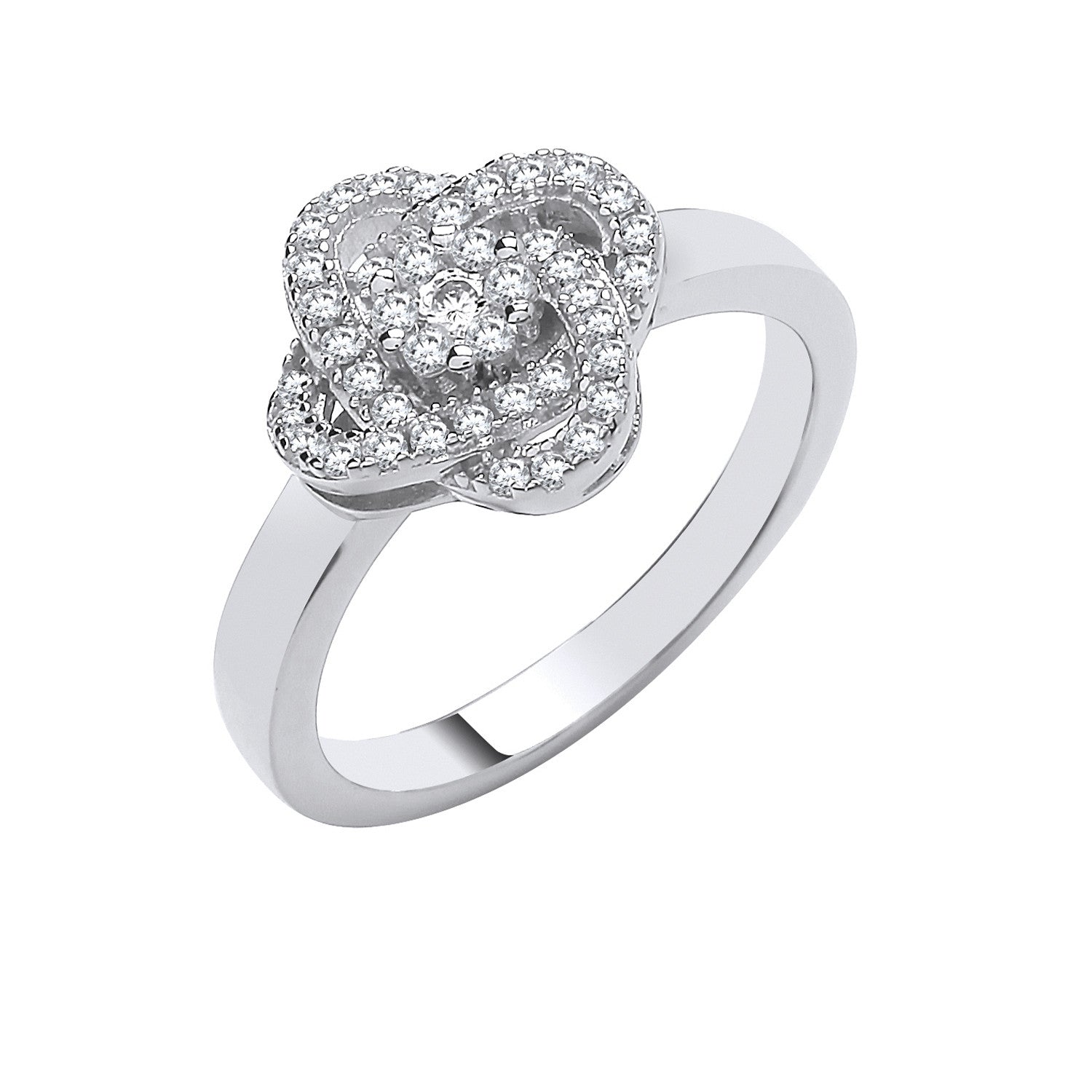 Sterling Silver Rose Flower Cubic Zirconia Ring