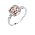 Sterling Silver Cushion Cut Synthetic Morganite & Cubic Zirconia Halo Ring