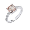 Sterling Silver Solitaire Synthetic Morganite & Cubic Zirconia Shoulder Ring