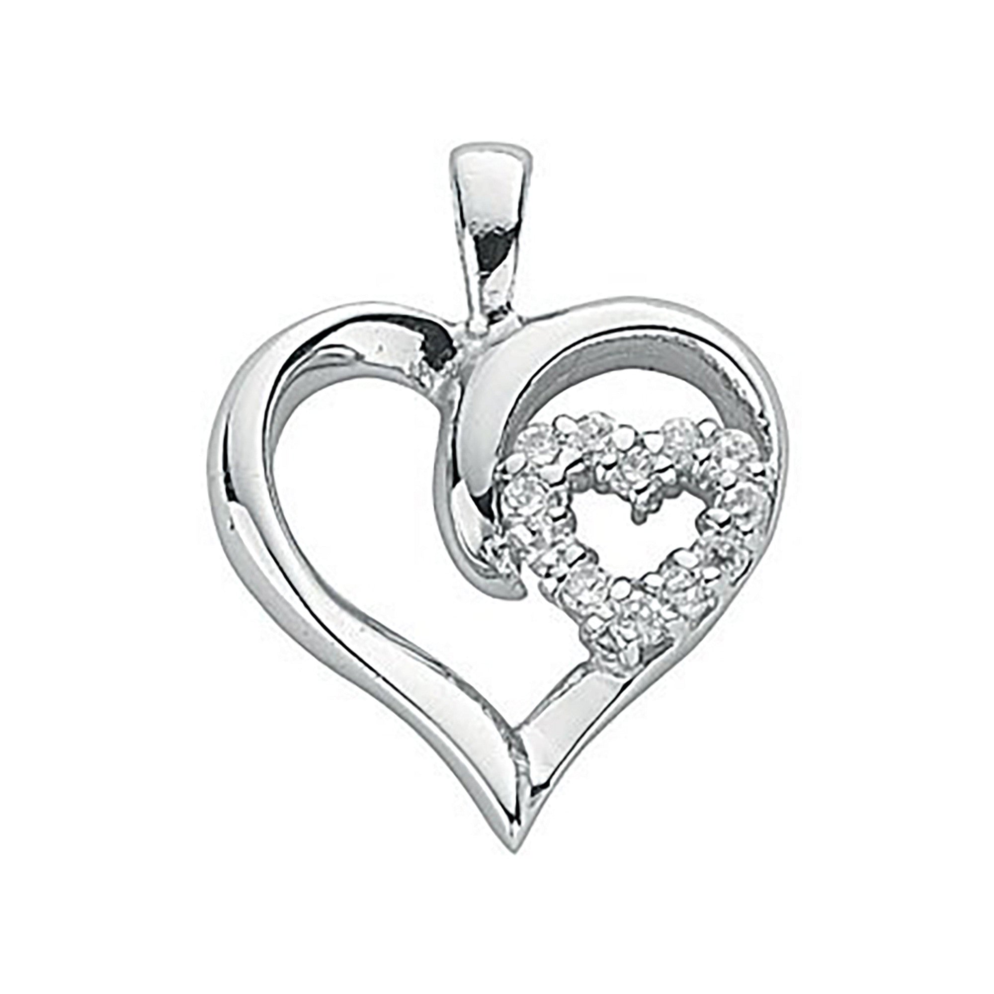 Sterling Silver Double Cubic Zirconia Heart Pendant