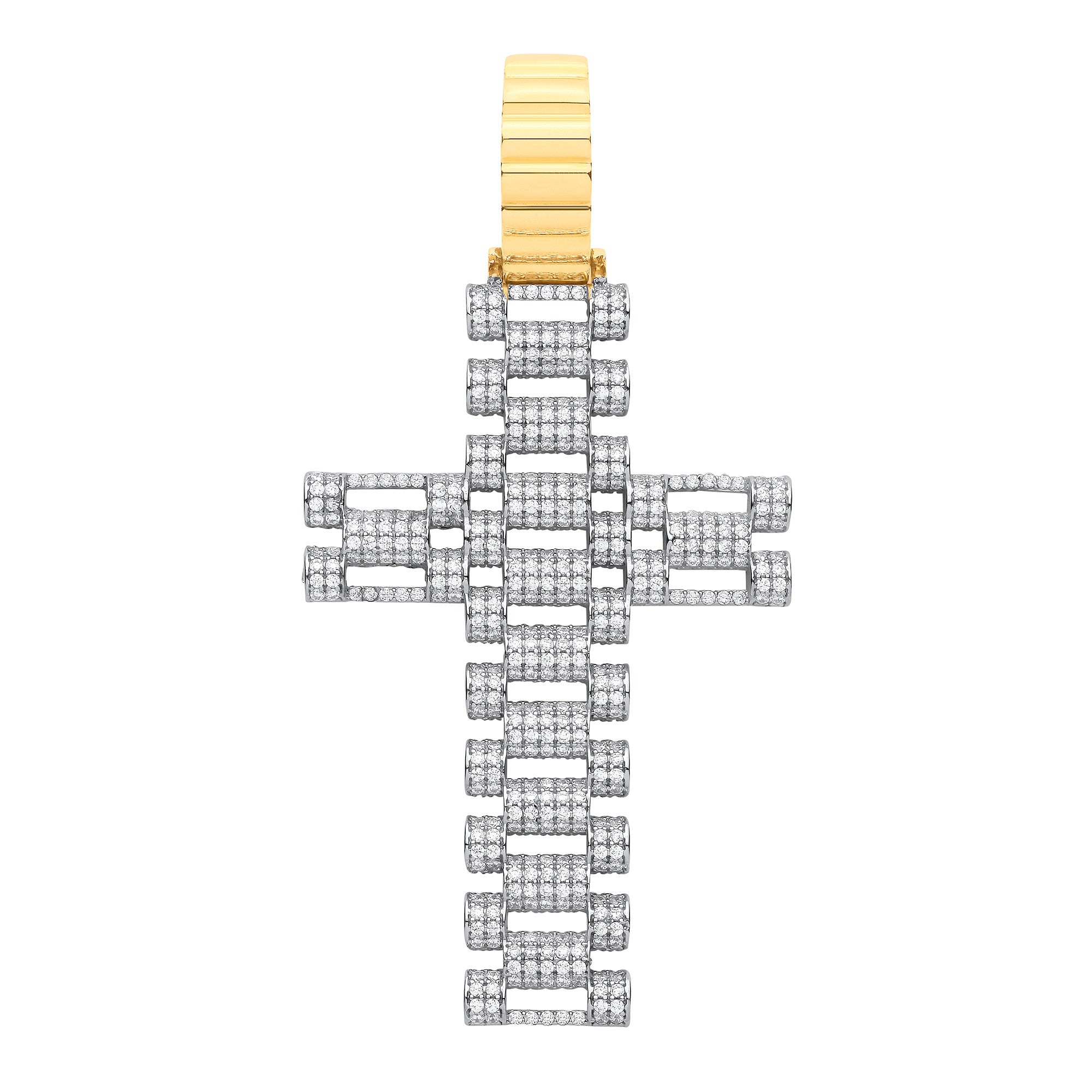 9ct Yellow & White Gold Cubic Zirconia Fancy Link Large Cross