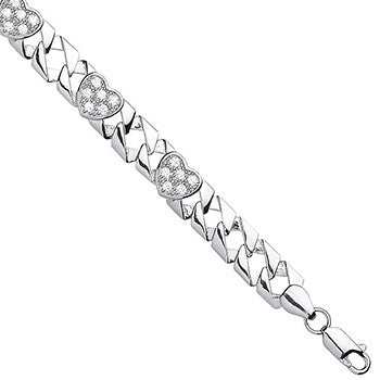 Sterling Silver Cubic Zirconia Hearts Baby/Ladies Bracelet
