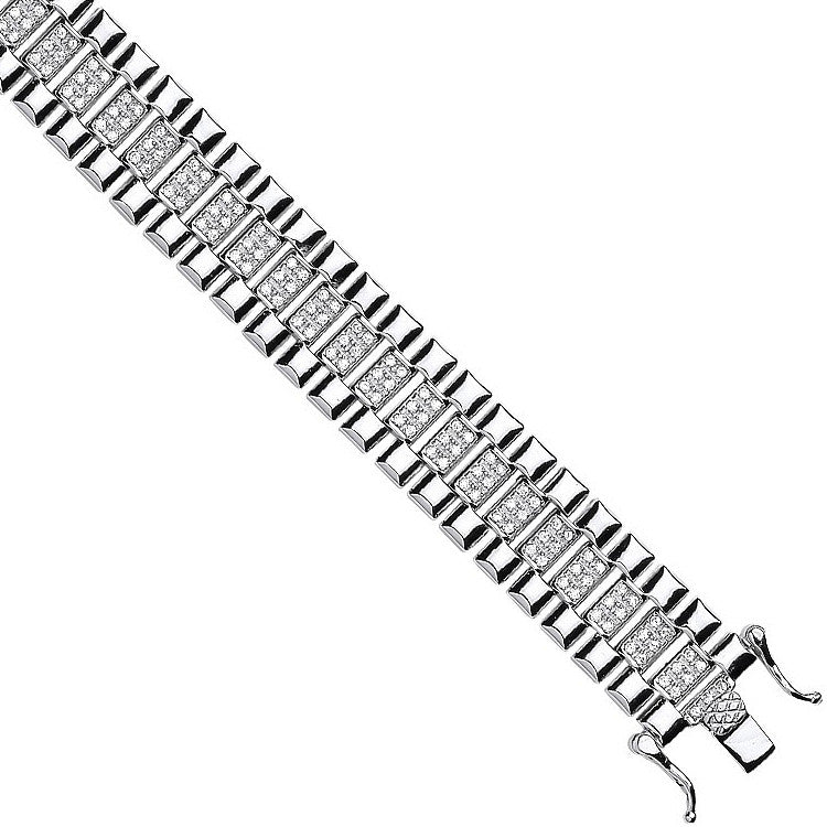 Sterling Silver 12mm Fancy Cubic Zirconia Link Baby/Ladies Bracelet
