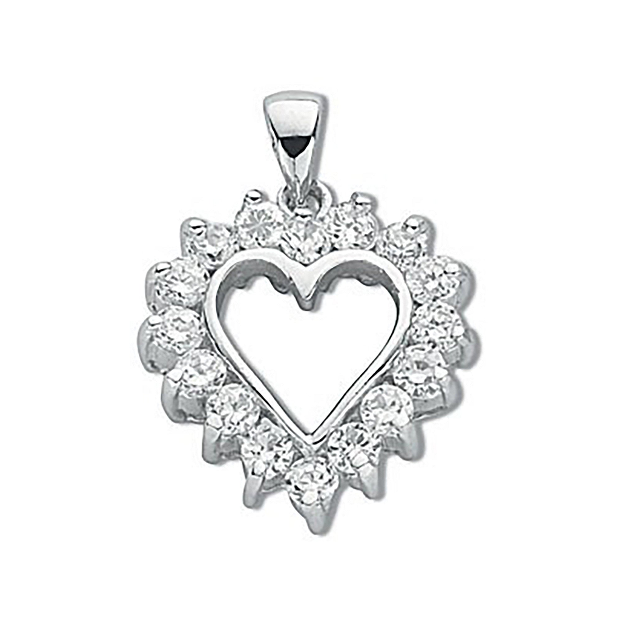 Sterling Silver Claw Set Cubic Zirconia Heart Pendant