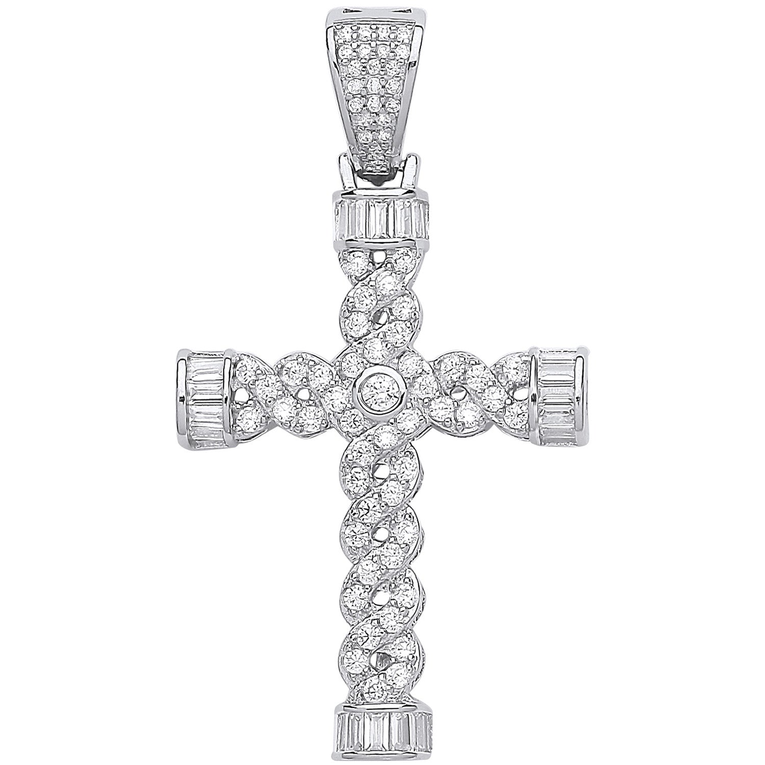 Sterling Silver Plait Style Fancy Cubic Zirconia Cross