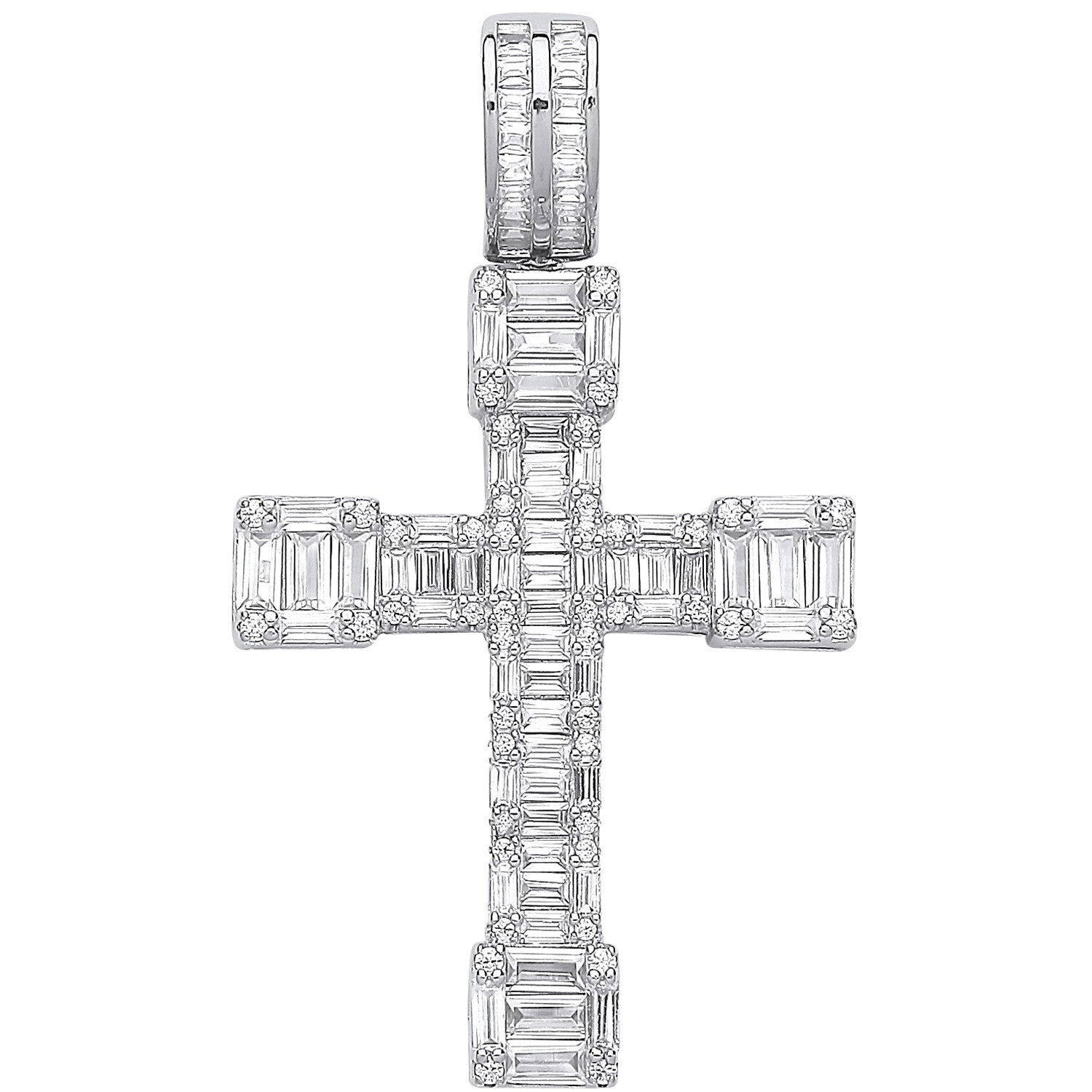 Sterling Silver Cubic Zirconia Baguettes Fancy Cross