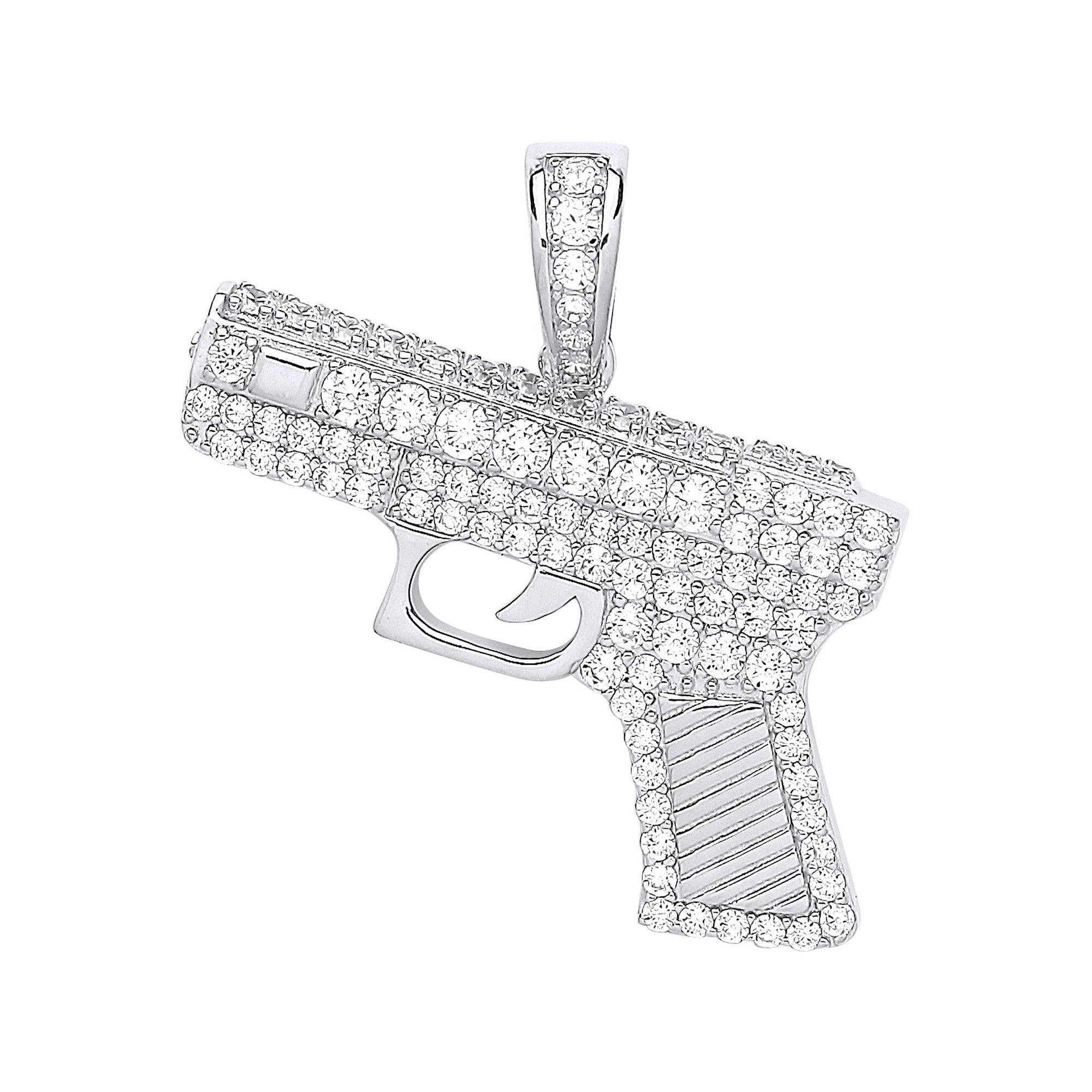 Sterling Silver Cubic Zirconia Pistol Pendant