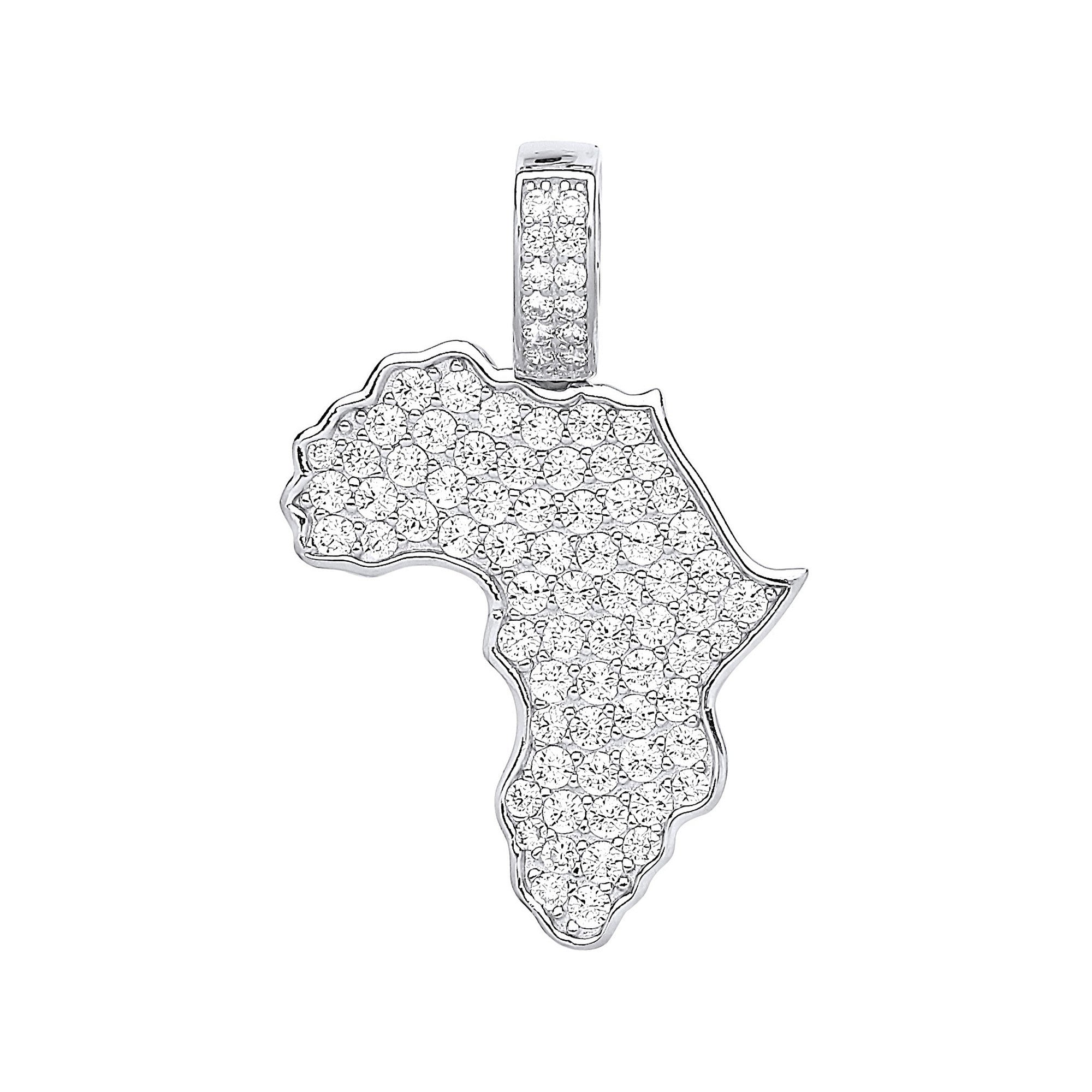 Sterling Silver Cubic Zirconia Africa Map Pendant