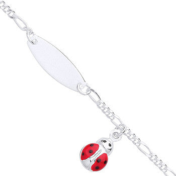 Sterling Silver Ladybird Charm & ID Baby Bracelet