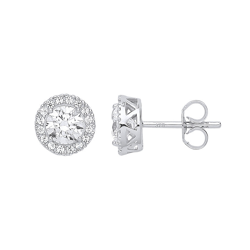 9ct White Gold 8mm Round Cubic Zirconia Halo Stud Earrings