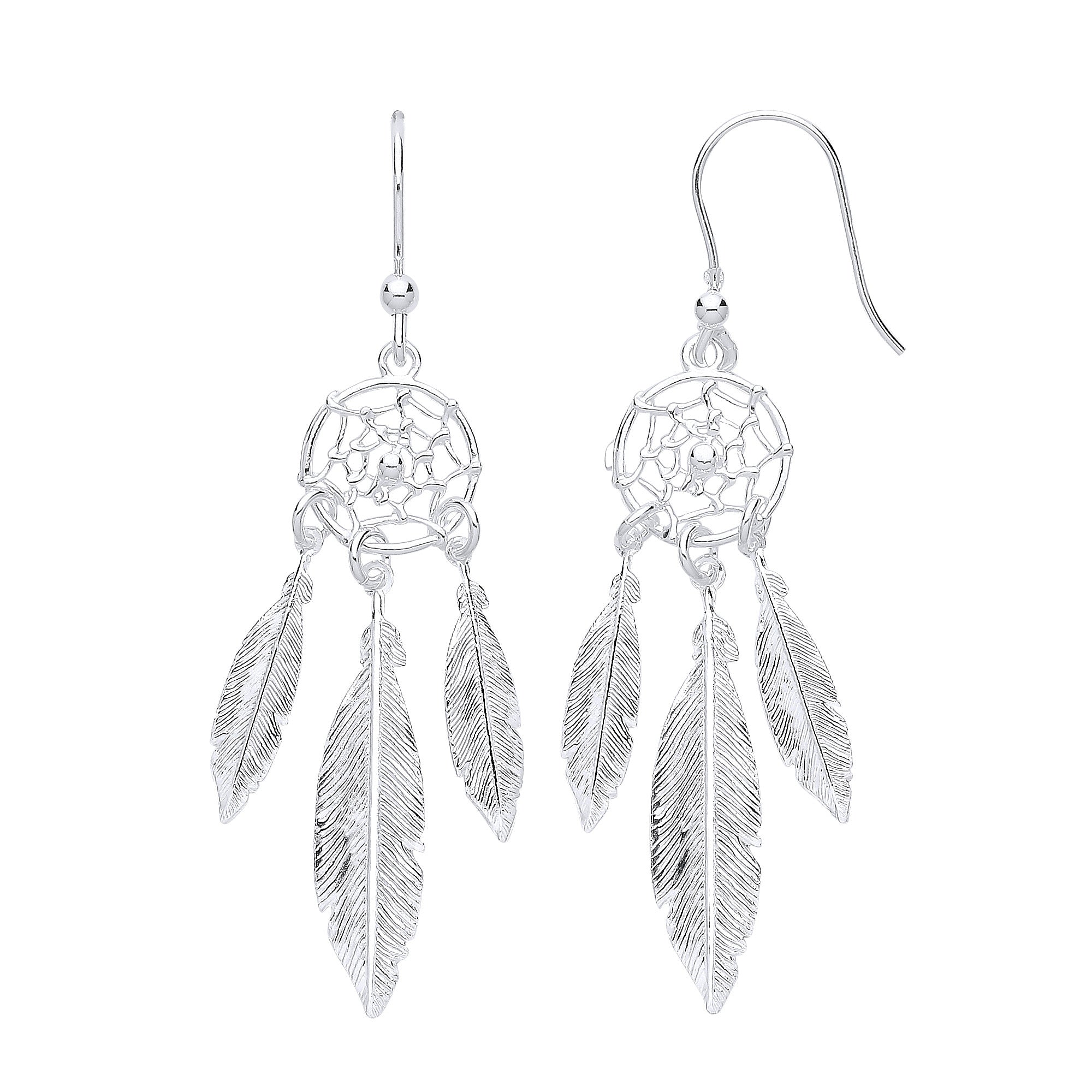 Sterling Silver Dream Catcher, Feather Spider Web Drop