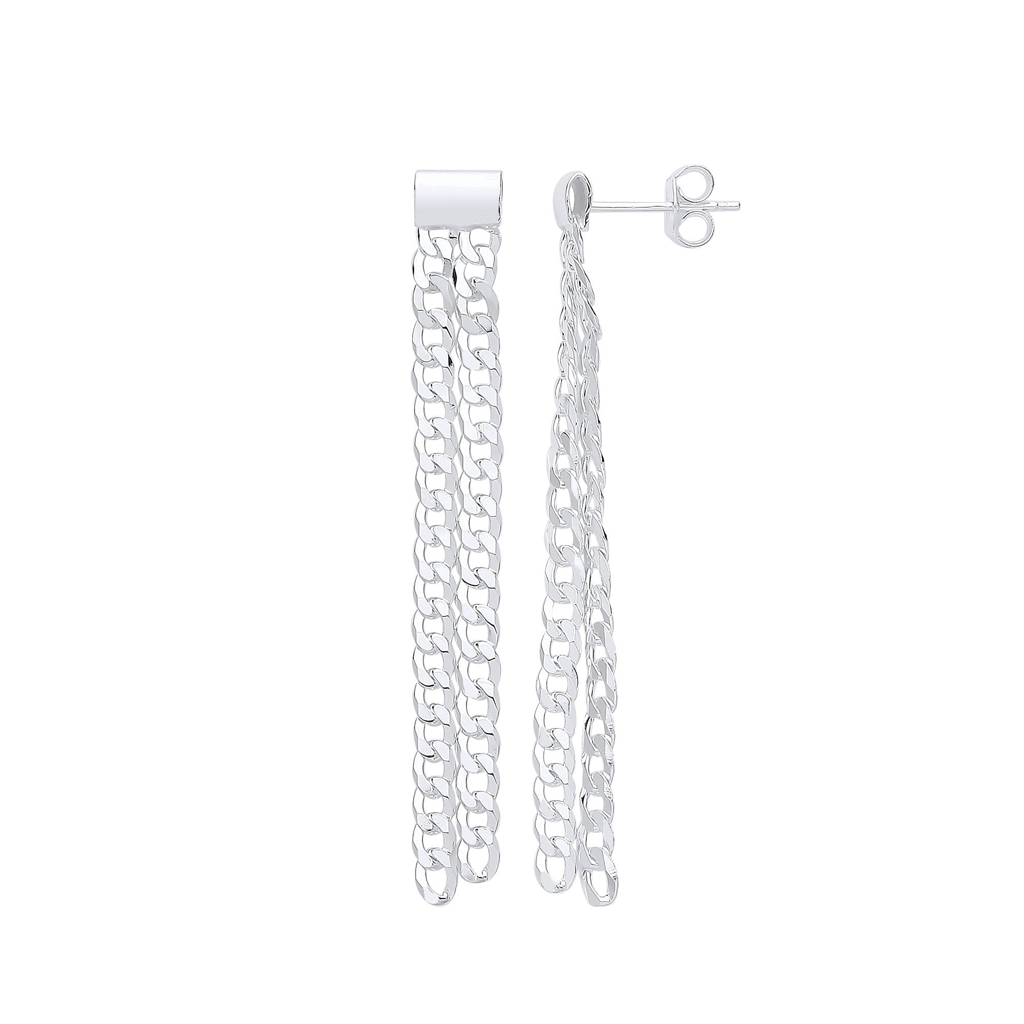 Sterling Silver Curb Chain Drop Earrings