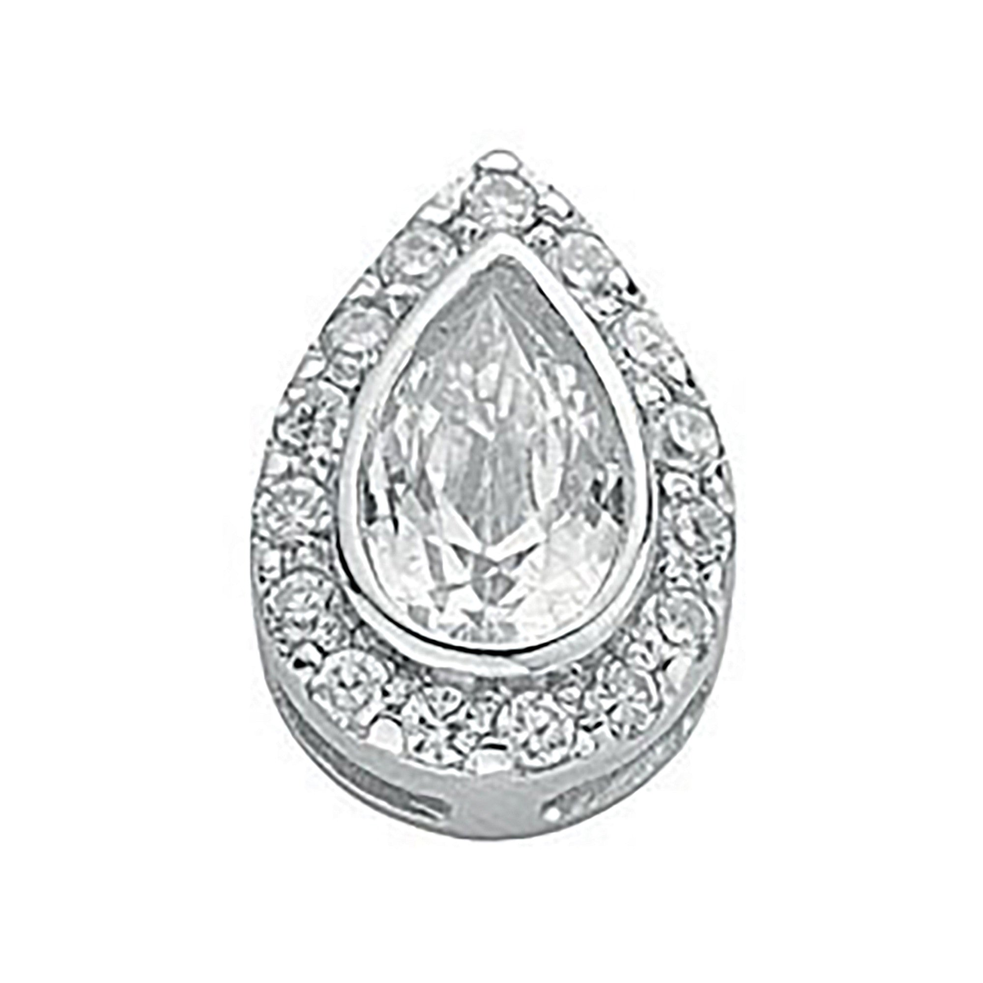 Sterling Silver Pear Cut Cubic Zirconia Cluster Drop Pendant