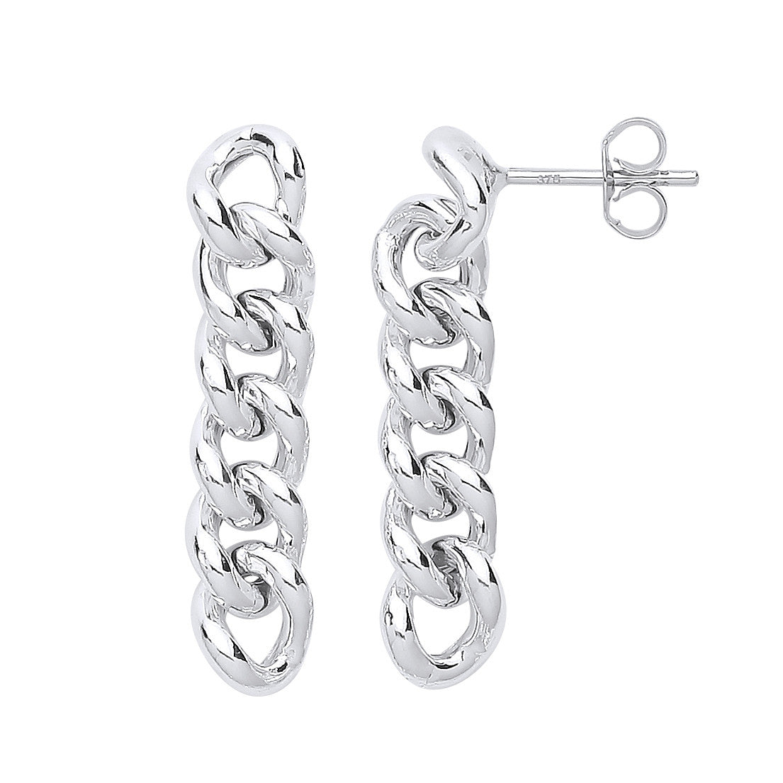 Sterling Silver Curb Chain Stud Drop Earrings