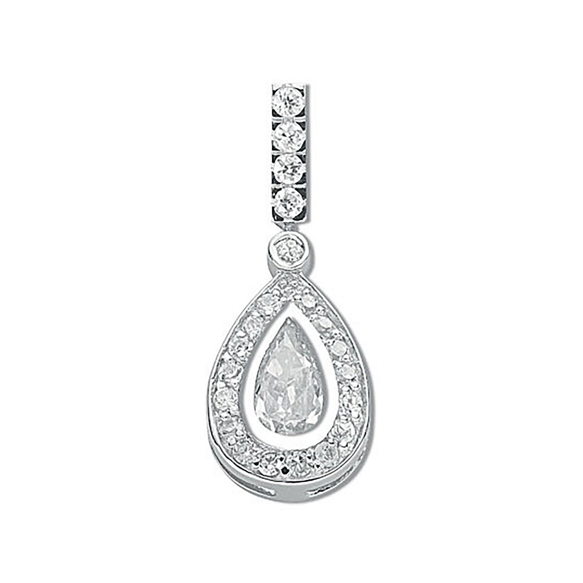 Sterling Silver Pear Cut Cubic Zirconia Cluster Drop Pendant
