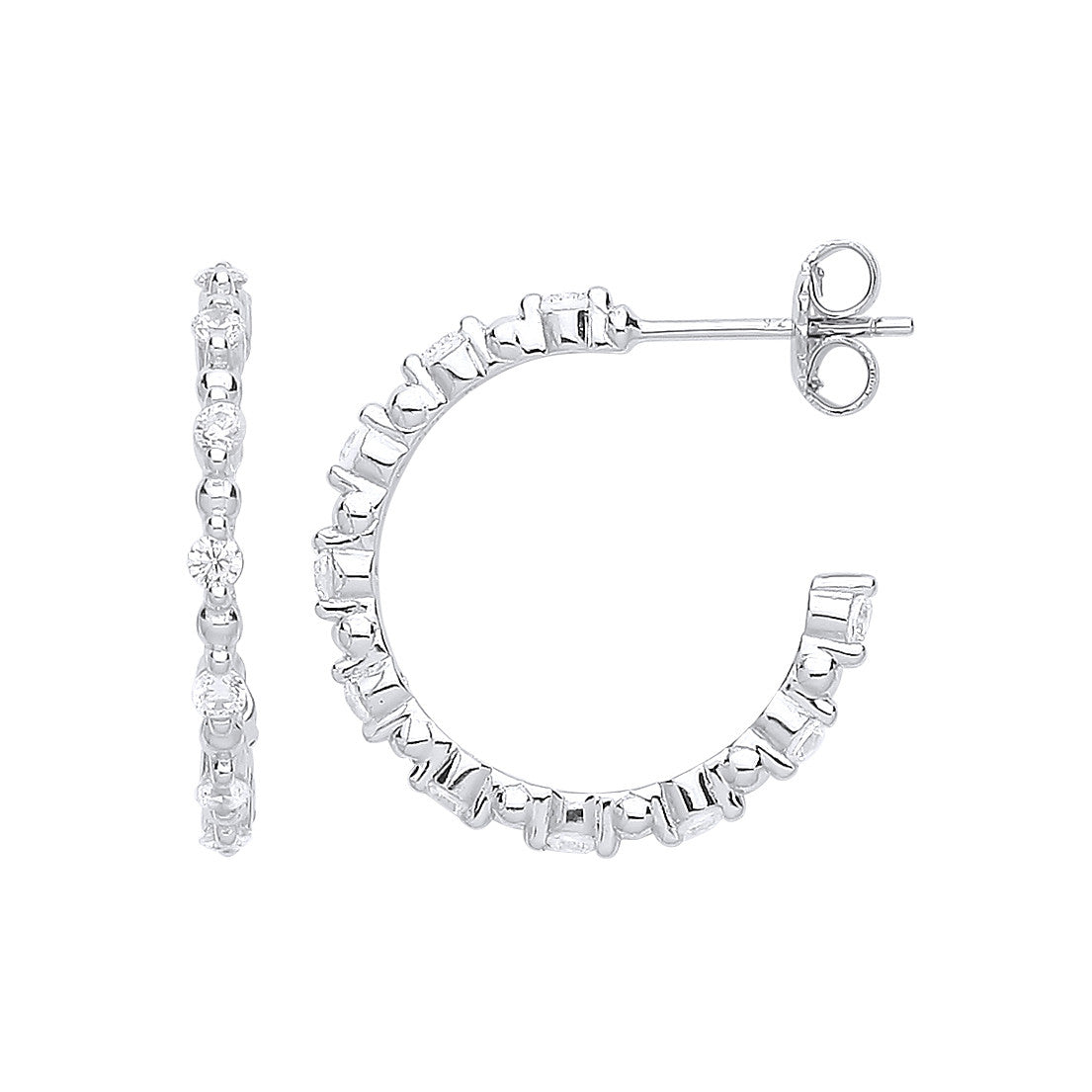 Sterling Silver Skinny Set Cubic Zirconia Hoop Earrings