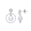 Sterling Silver Circle of Life, Pearl & Cubic Zirconia Drop Earrings